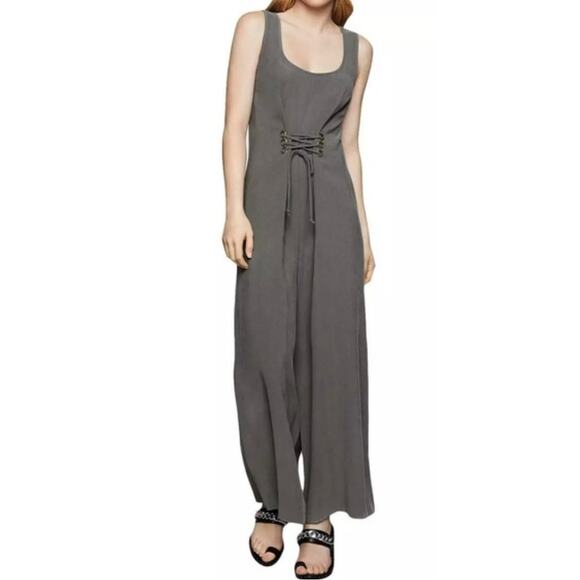 BCBGeneration Women’s Green Gray Lace Up Front Wide Leg Jumpsuit Size L - Picture 1 of 10